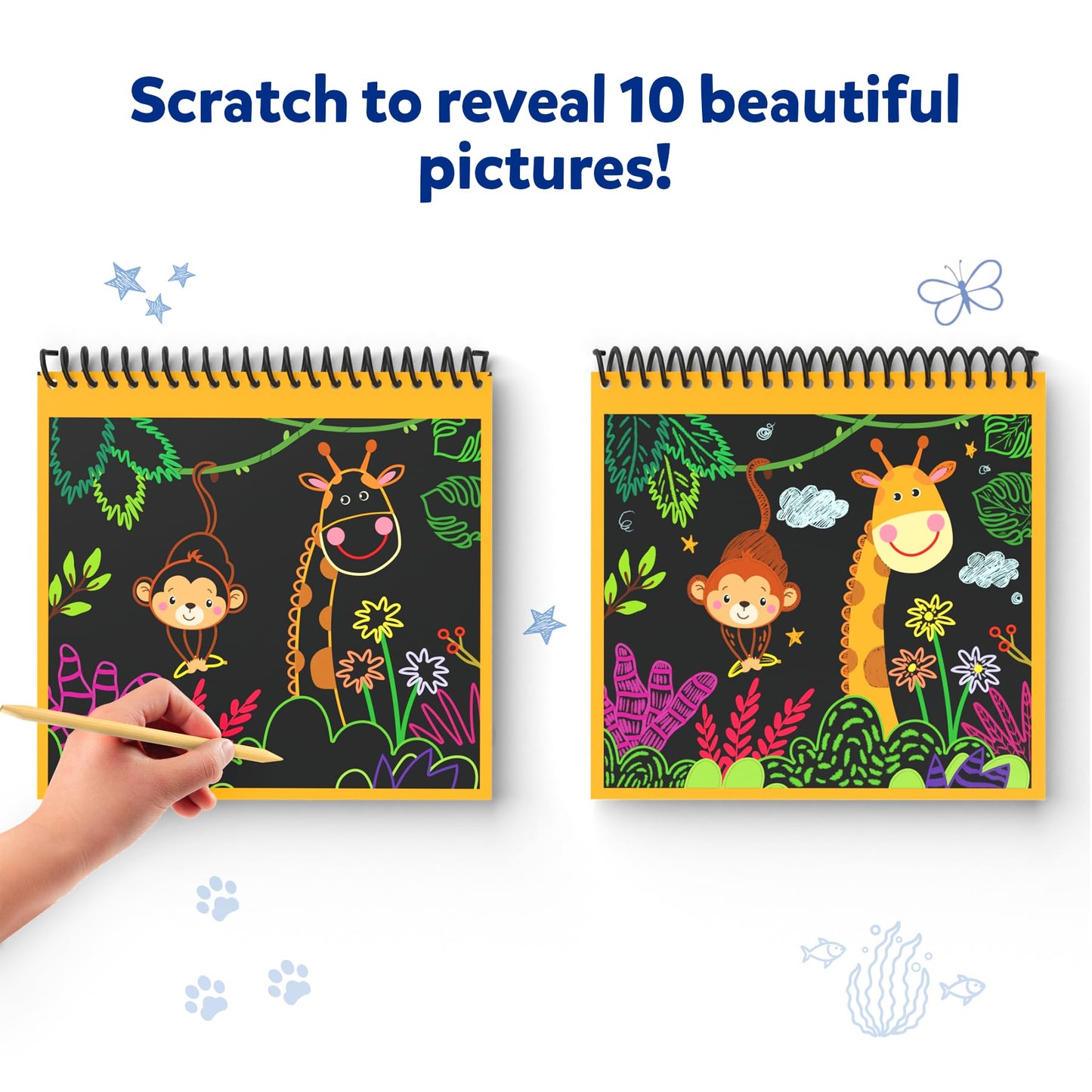 Skillmatics Scratch Art Book For Kids - Animals, Craft Kits & Supplies, 30+ Scratch Stickers, Travel Toys, Diy Kit, Gifts For Boys & Girls Ages 3, 4, 5, 6, 7, 8