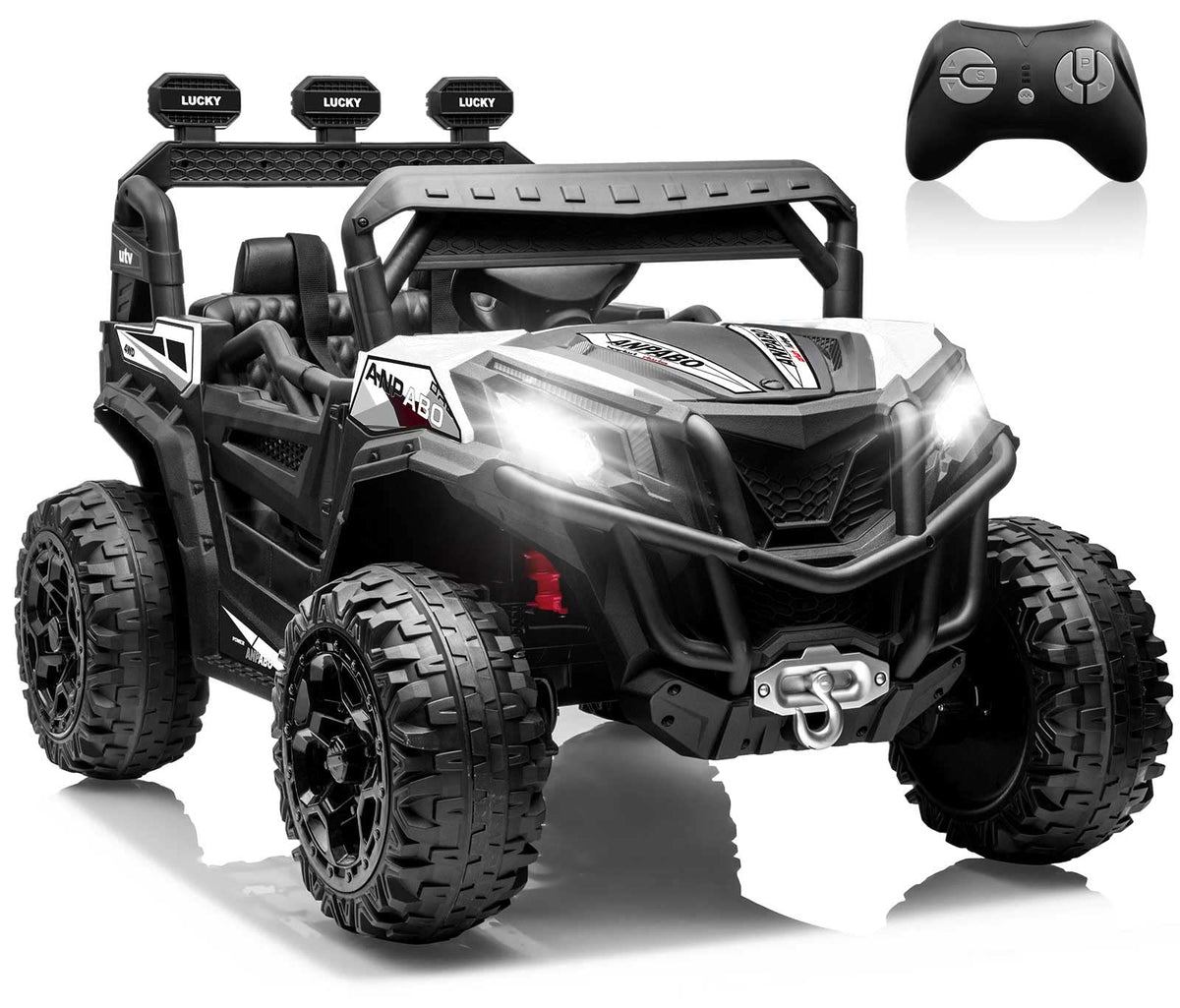 Anpabo 24V 4X4 Ride On Car Truck W/Remote Control, 4Wd/2Wd Switchable Kids Utv, 19inch Spacious Seat, 4 Shock Absorbers, Soft Start