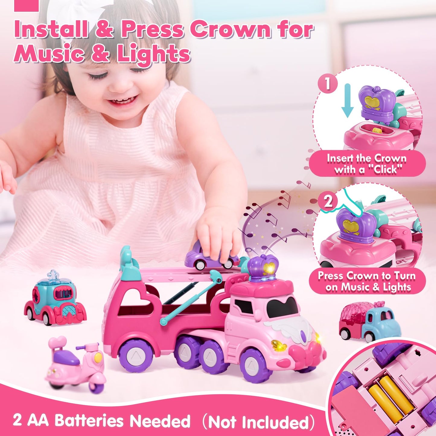 Lehoo Castle Princess Toys for 2 Year Old Girl, Girl Cars for Toddlers 1-3 with Lights & Music, Friction Powered Toddler Girl To