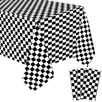 3 Sheets Black and White Checkered Tablecloths Racing Car Plastic Tablecloths Car Theme Disposable Party Tablecloths Racetrack R