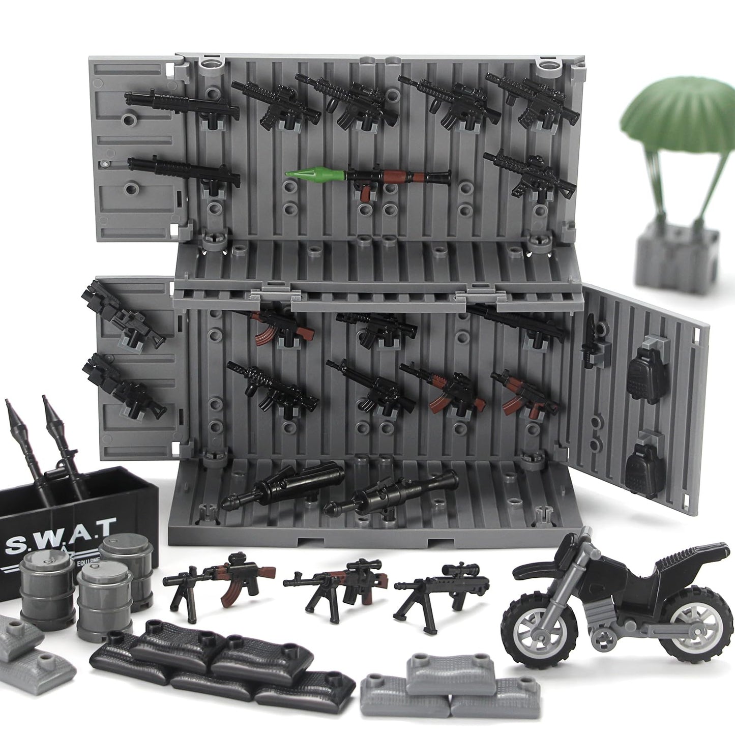 SWAT Team Military Accessories Kit 325 Pcs  Pack Gear E.O.D Suit NVD Helmet Shipping Container protective coveringy Building Block Toy for Police Soldiers Compatible with Major Brands