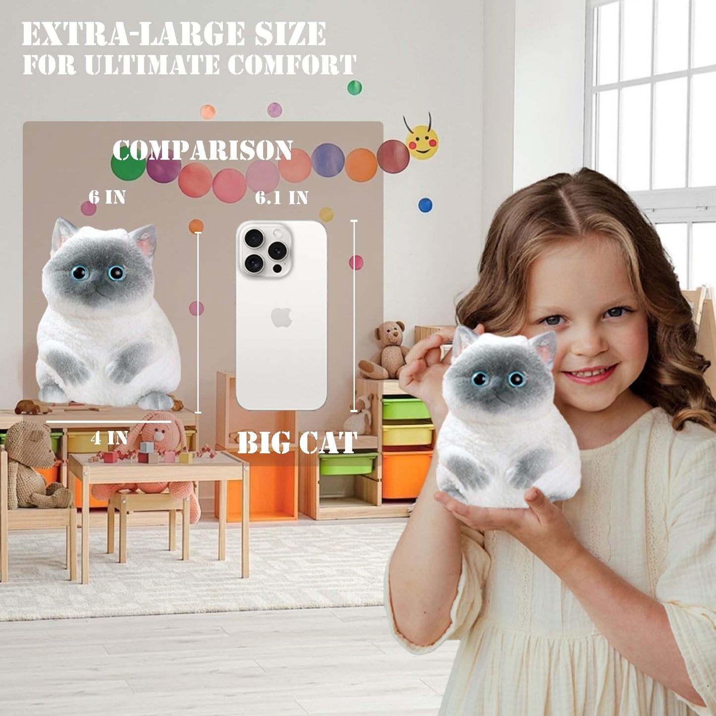 YJPPDD Big taba Squishy Cat  Handmade Squishy Cat for mature-themed/Kids  Stress Relief  Cute & Soft Cat Design  Perfect Squeeze Toys Gift for Relaxation and Fun - Dress Up Your Own Squishies Cat(Siamese)