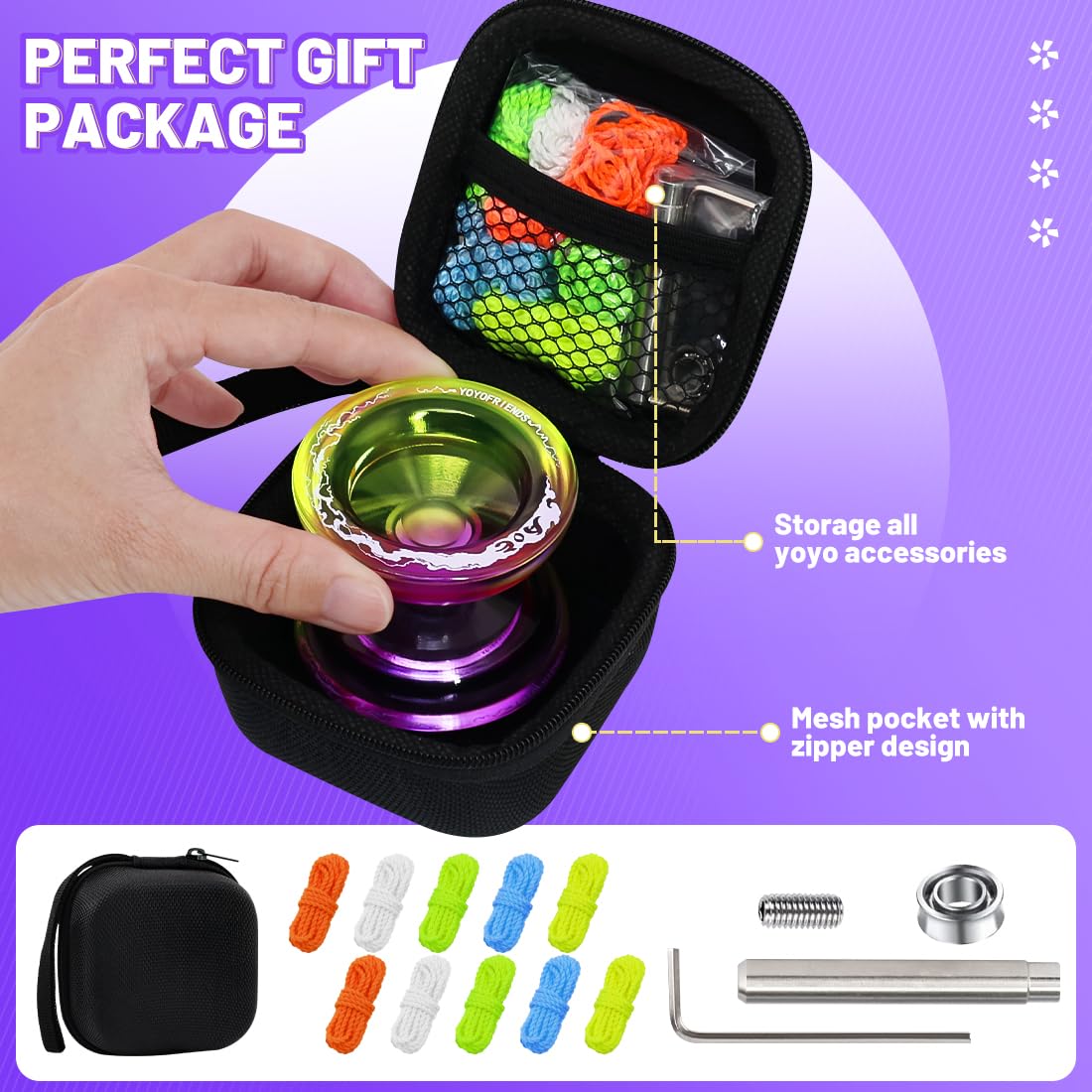 Aoe Dual Function Yoyo For Kids, Professional Responsive & Unresponsive Yoyo With 10 Strings, Case, Bearing Kits