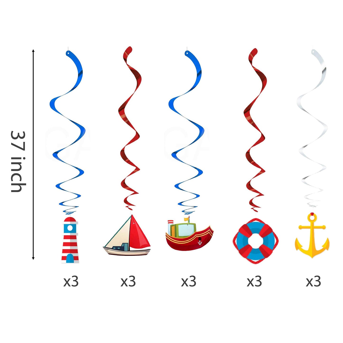 KRISTIN PARADISE 30Ct Nautical Hanging Swirl Decorations, Ahoy Boy Birthday Ceiling Streamers, Baby Shower Theme, Sailor Party S