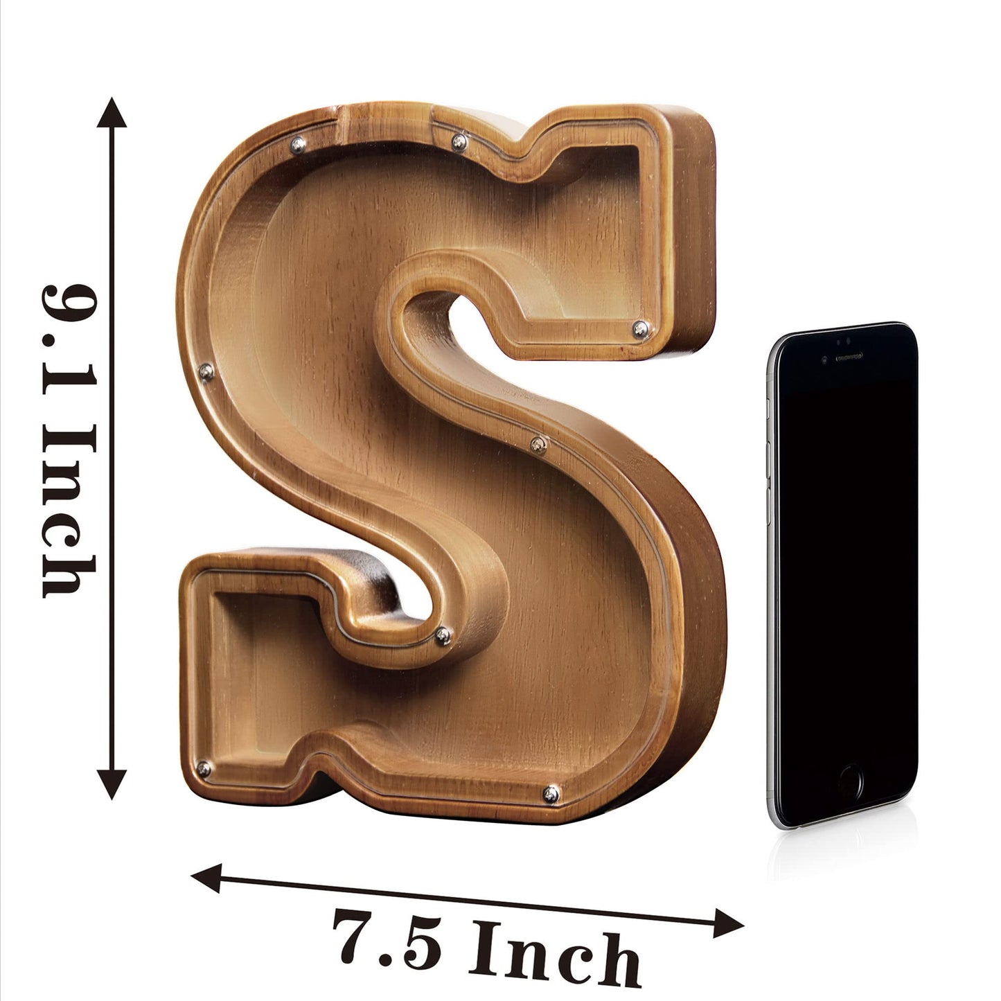 Aorcmitn Large Wooden Letter Coin Personalized Piggy Bank For Boys Girls Kids Toddler Adults Money Bank Best Gift For Friends (9.2 Inch-S)