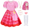 Ruuyiicoco 7 Pcs Pink Rise Costume For Girls Red Princess Dress With Wig (Pink, 5-6 Years)