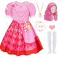 Ruuyiicoco 7 Pcs Pink Rise Costume For Girls Red Princess Dress With Wig (Pink, 8-9 Years)