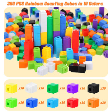 Jenaai 300 Pcs Counting Cubes, Plastic Counting Blocks, Colorful Math Cubes, Math Manipulatives Classroom Learning Supplies, Pre