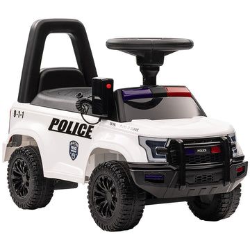 Aosom Kids Push Ride On Car With Working Pa System And Horn, Police Truck Style Foot-To-Floor Sliding Car For Boys And Girls Wit