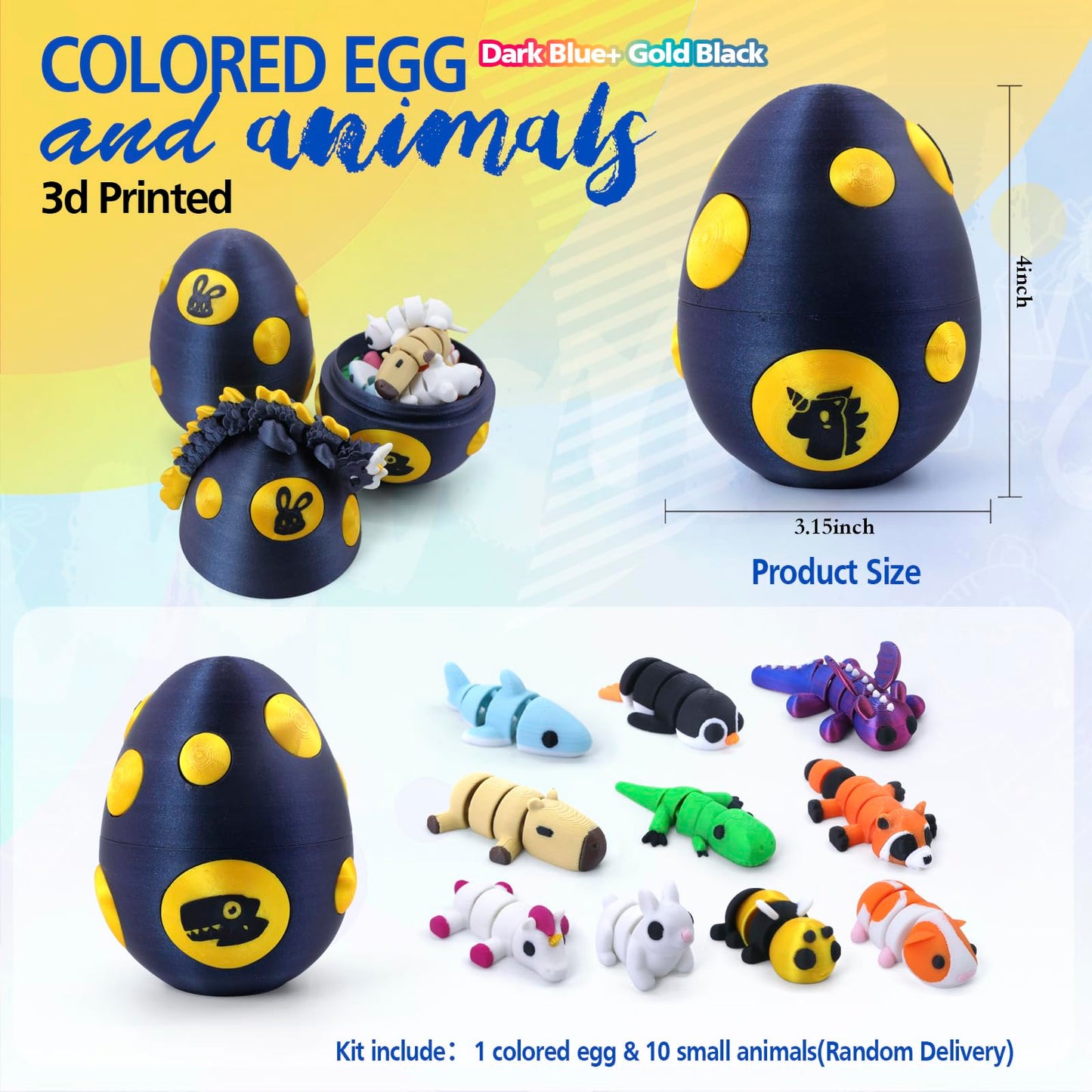 HyBaiS Mystery Mini 3D Printed Articulated Animal Figurines Set with Egg Little Cute Animals Pocket Pet 3D Animals Toys 3D Printed Miniature Figurines Gifts Excutive Desk Toy(Capybara&Unicorn&Rabbit)