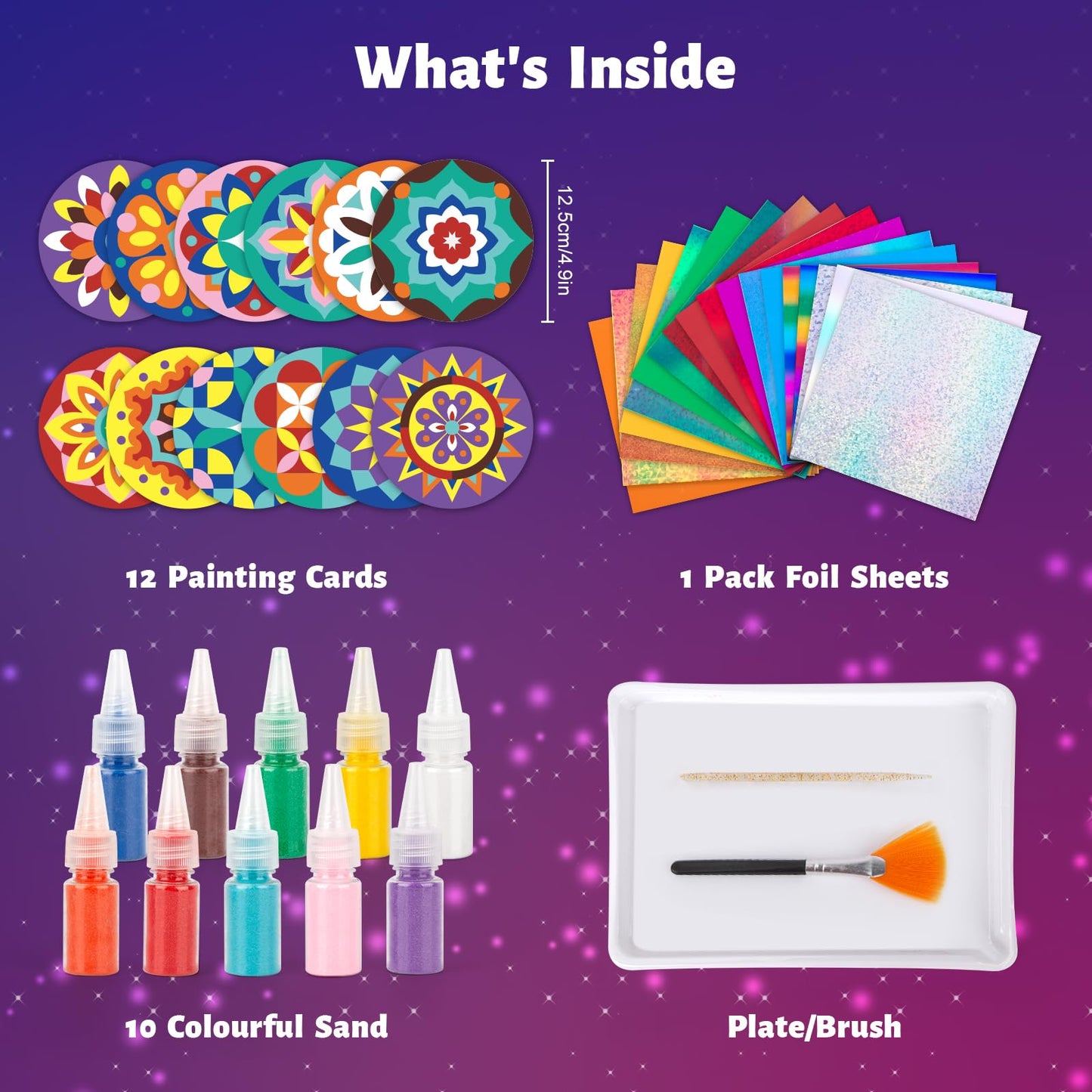 TENYEAH Foil Fun & Sand Art Kit for Kids, 2 in 1 Mandala Foil Arts and Sand Painting Pictures Coloring Kits, DIY Crafts Gifts fo