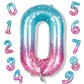 Mermaid Number 0 Balloons 40 Inch, Large Purple Teal Rainbow Number Balloons 0-9 Set, Starry 0 Mylar Foil Balloon Numbers For Gi
