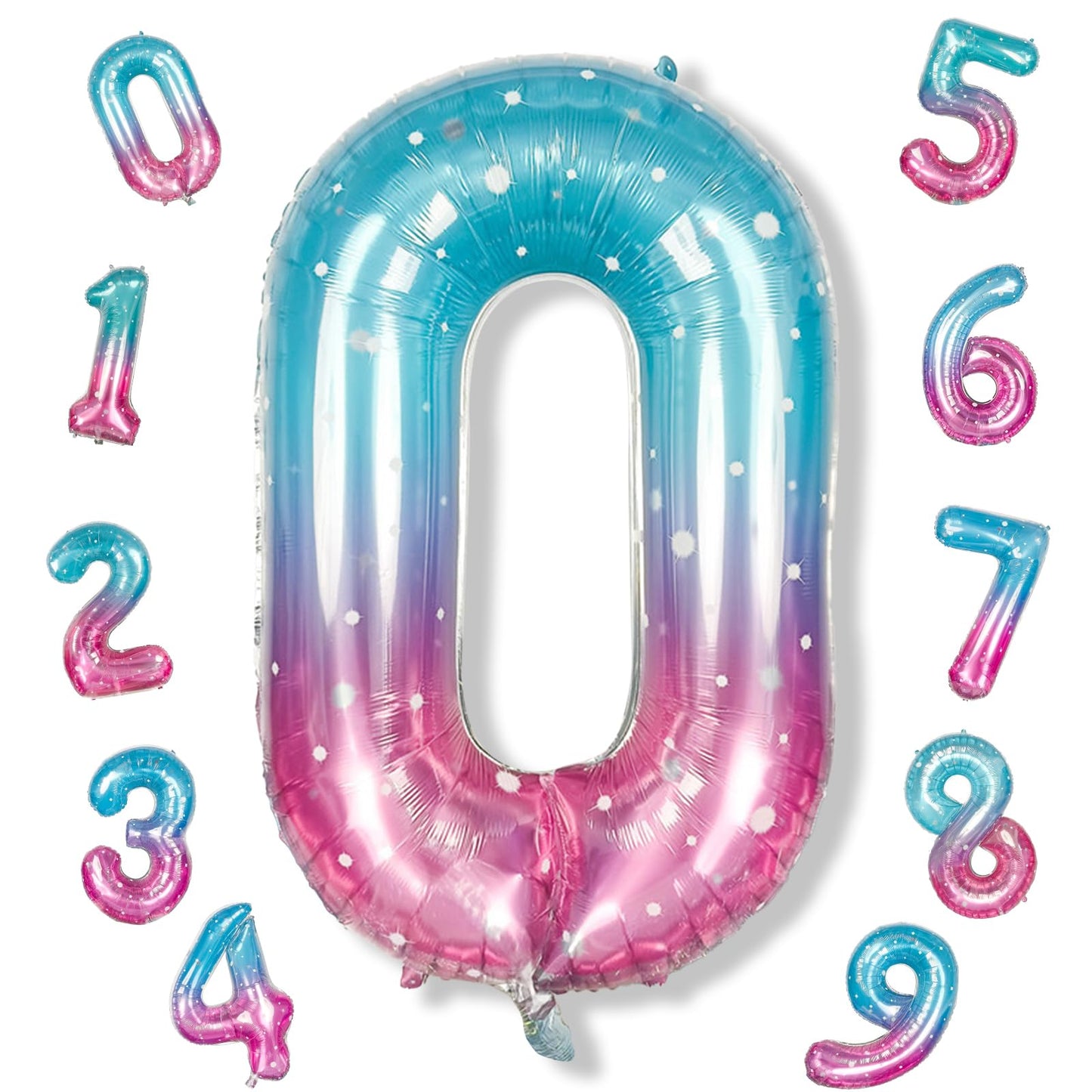 Mermaid Number 0 Balloons 40 Inch, Large Purple Teal Rainbow Number Balloons 0-9 Set, Starry 0 Mylar Foil Balloon Numbers For Gi