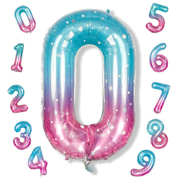 Mermaid Number 0 Balloons 40 Inch, Large Purple Teal Rainbow Number Balloons 0-9 Set, Starry 0 Mylar Foil Balloon Numbers For Gi