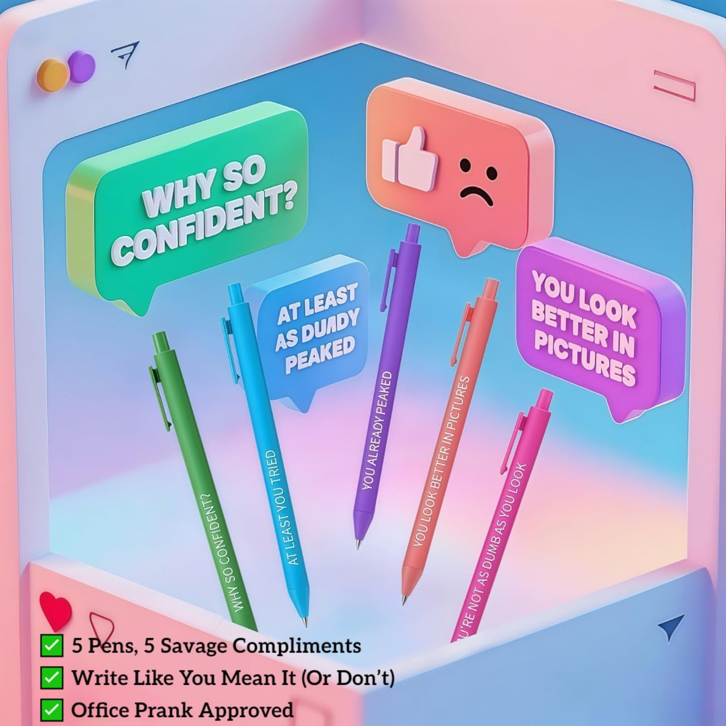 Jxueych 5pcs Sassy AF Aggressive Compliment Pens | Stop Boring Pens | Hilarious Office Prank Gifts for Colleagues  Friends  or Secret Santa