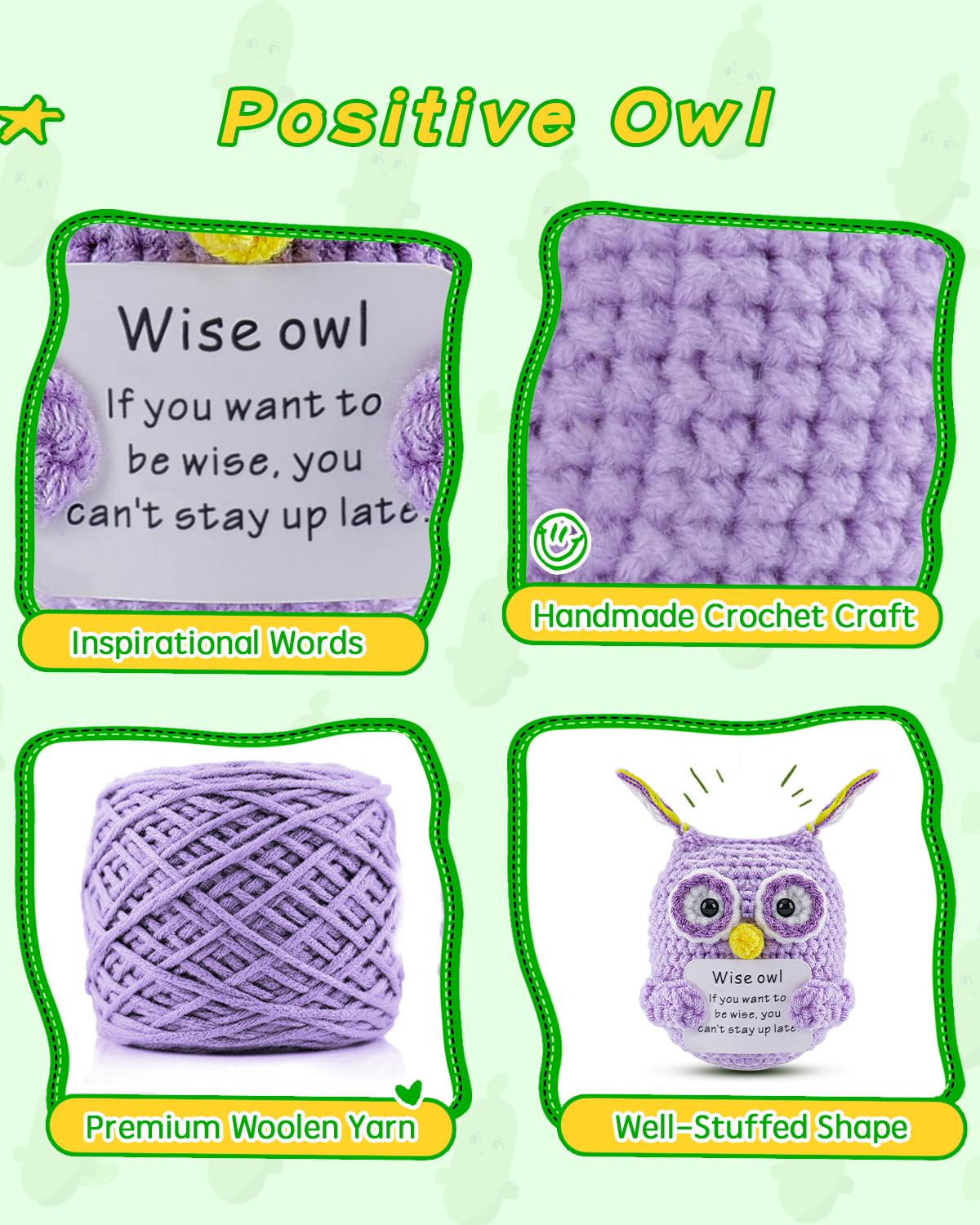 Jelutar Mini Funny Positive Potato, 3 Inch Knitted Doll With Positive Card For Cheer Up Gifts And Party Decorations, Cute Positive Potato Crochet Doll For Birthday Gifts (Positive Owl)