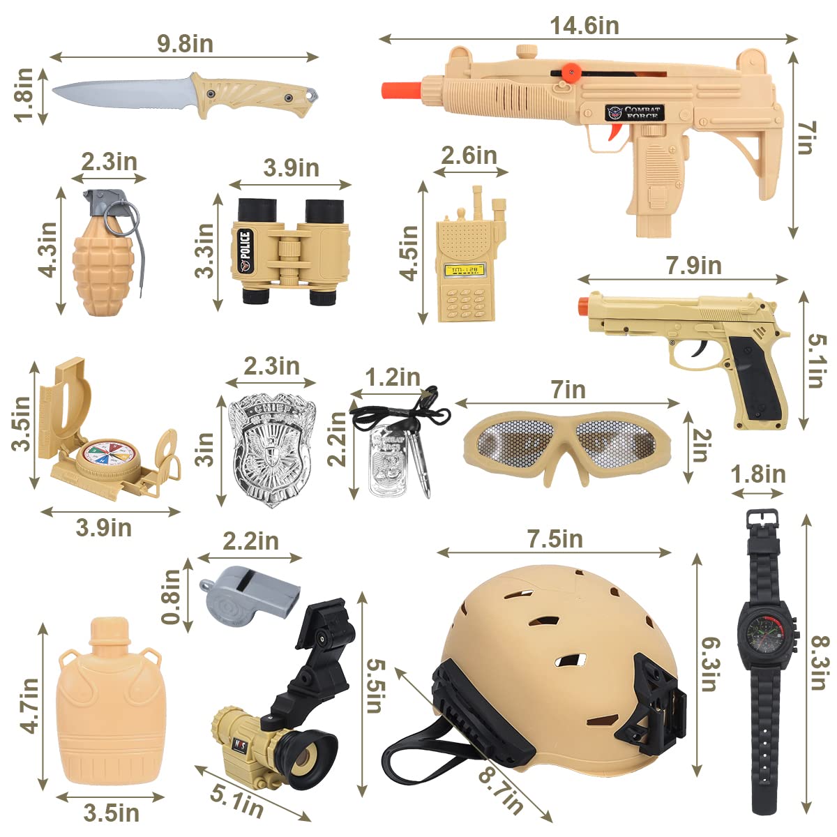 Captain Chaowing 17 Pcs Kids Army Costume, Military Soldier Dress Up Role Play, Combat Marines For Halloween With Camouflage Vest, Helmet And Accessories For Kids Boys 3+