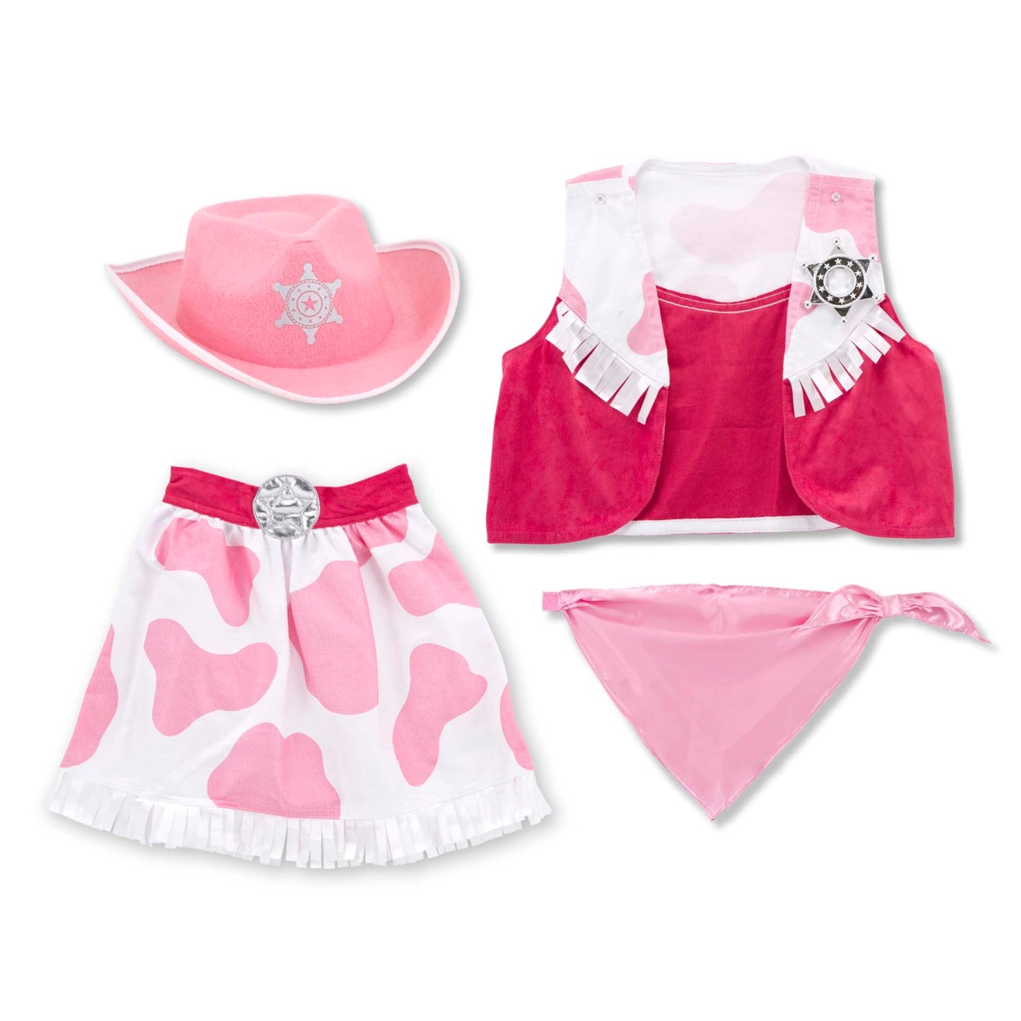 Melissa & Doug Cowgirl Role Play Costume Set (5Pcs) - Skirt, Hat, Vest, Badge, Scarf Pink, Child 3-6