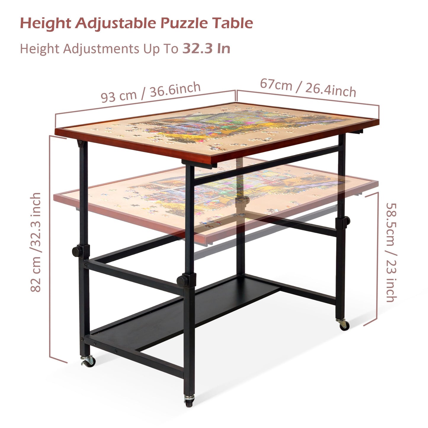 Lavievert Jigsaw Puzzle Table With Cover, Angle & Height Adjustable Puzzle Board Easel With Open Storage Shelf, Large Tilting Table With 4 Rolling Wheels For Up To 1500 Piece Puzzles