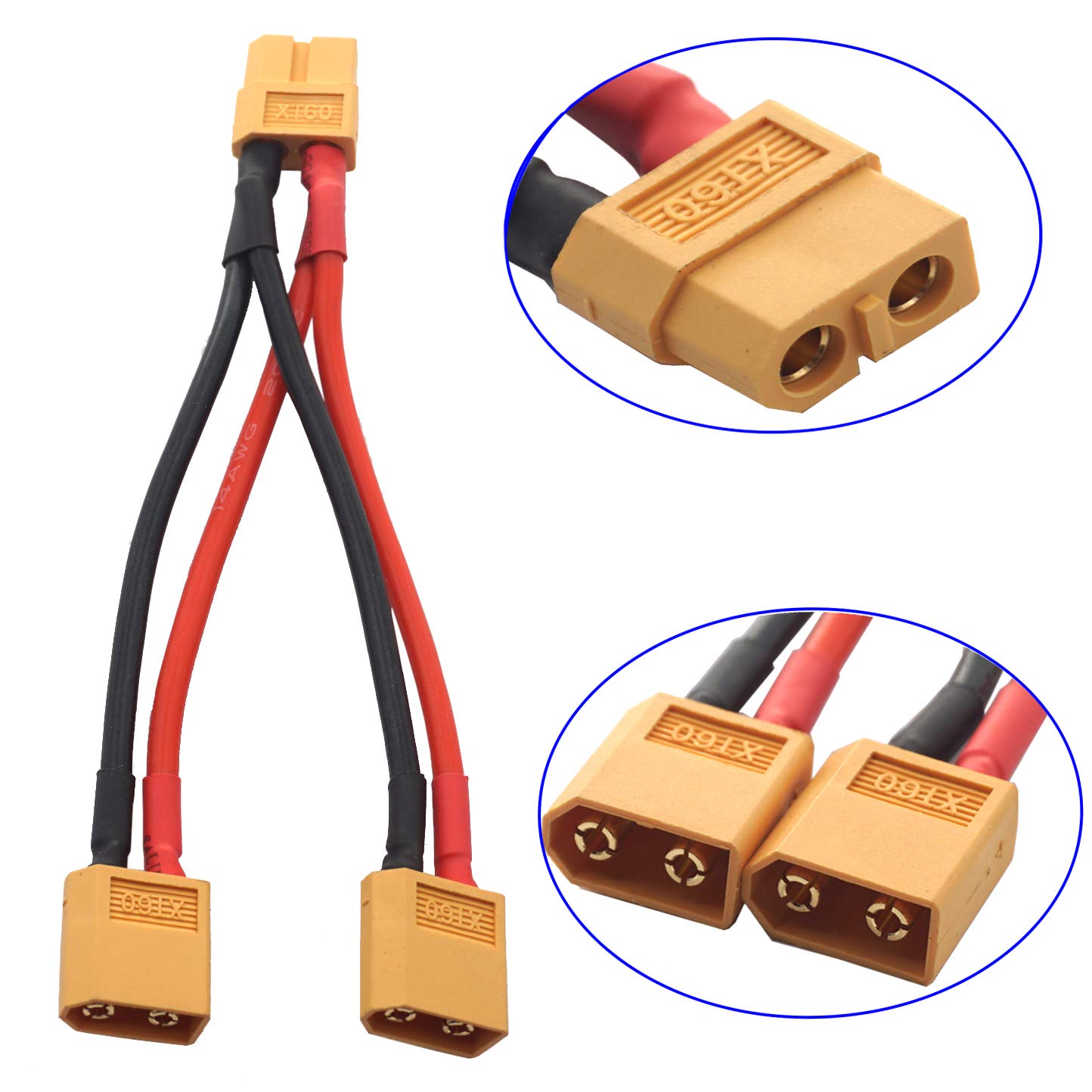 Share Goo 2Pcs 14Awg Xt60 Parallel Battery Connector 2-Male To 1-Female Xt-60 Cable Dual Extension Y Splitter Harness Adapter Fo