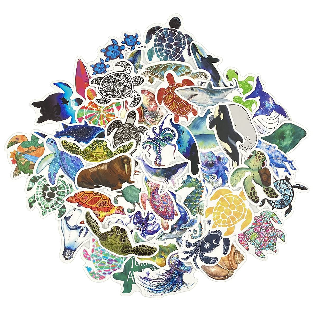 Aowplc 100 Pcs Ocean Animal Stickers, Waterproof Vinyl Sea Life Sticker Pack