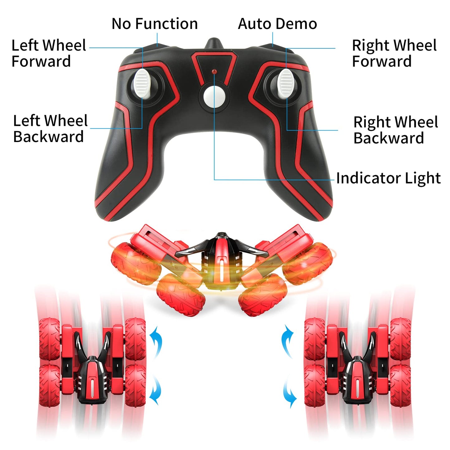 Remote Control Car for 6-12 Years Old Boys Girls Birthdays Present Gift, Hobby RC Car Stunt with LED Light Electric 4WD 2.4Ghz D