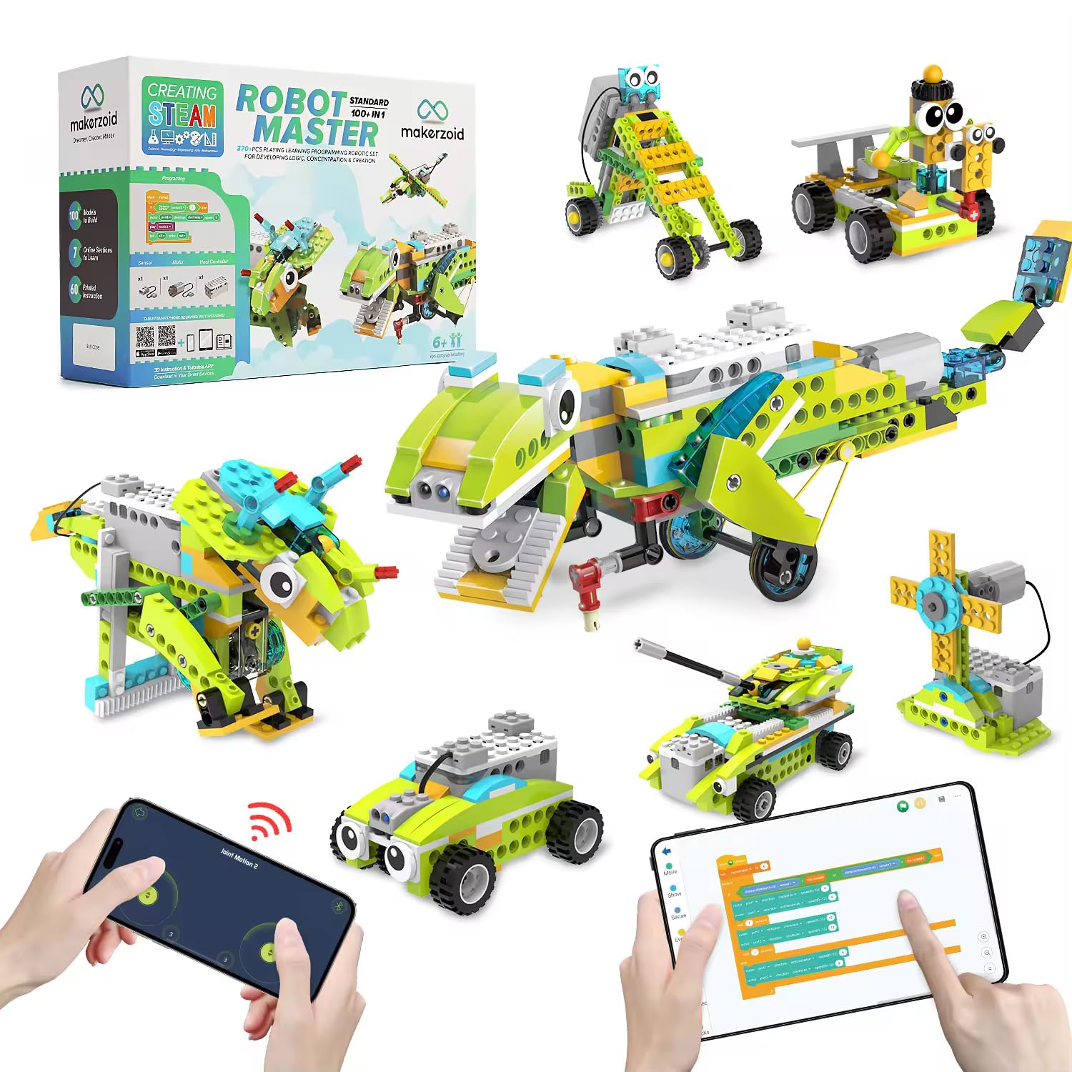 Makerzoid Robot Master Standard 100 In 1 Building Block Sets Rc Robot Toy App Programming Robot Toy For Kids 6+ With 23 Video Co