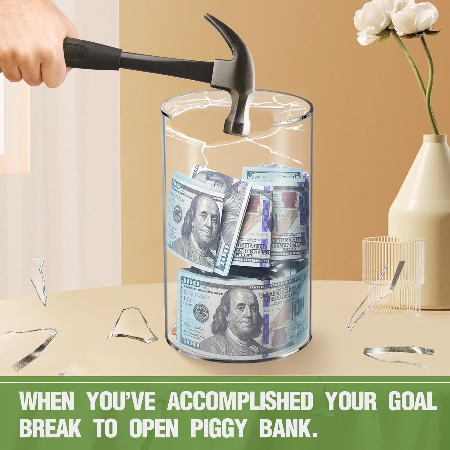 Clear Piggy Bank For Adults/Kids, Acrylic Unopenable Money Box For Cash Coin Saving, Must Break To Open, Money Saving Jar For Ad