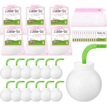 Sumind 12 Golf Ball Cups Gift Set with Straws and Lid Pink Golf Party Favors for Kids Hole in One Birthday Decoration Girl Bulk 