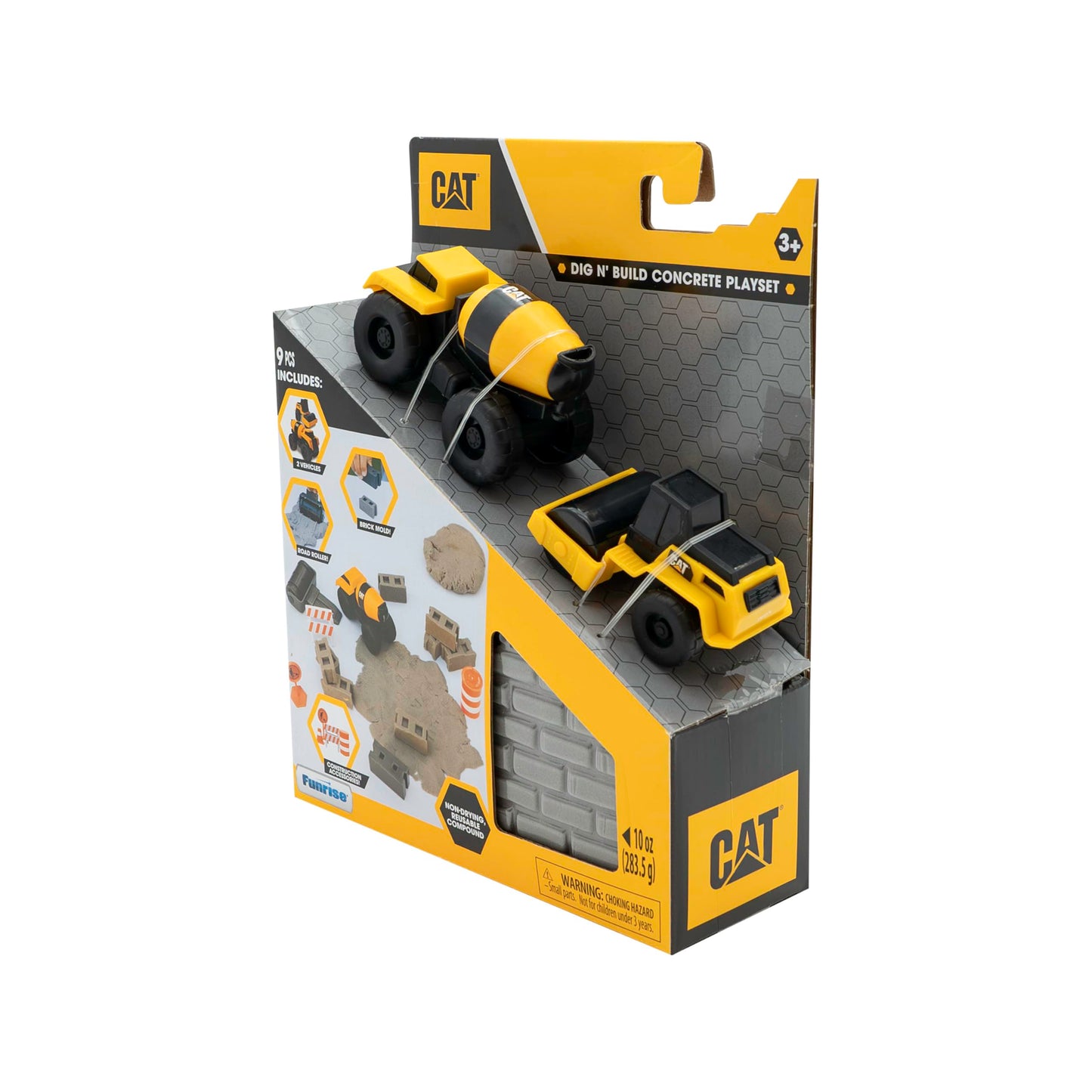 Cat Construction Toys, Dig N' Build Concrete Playset With 10 Oz Of Compound, 2 Little Machine Vehicles, Ages 3+