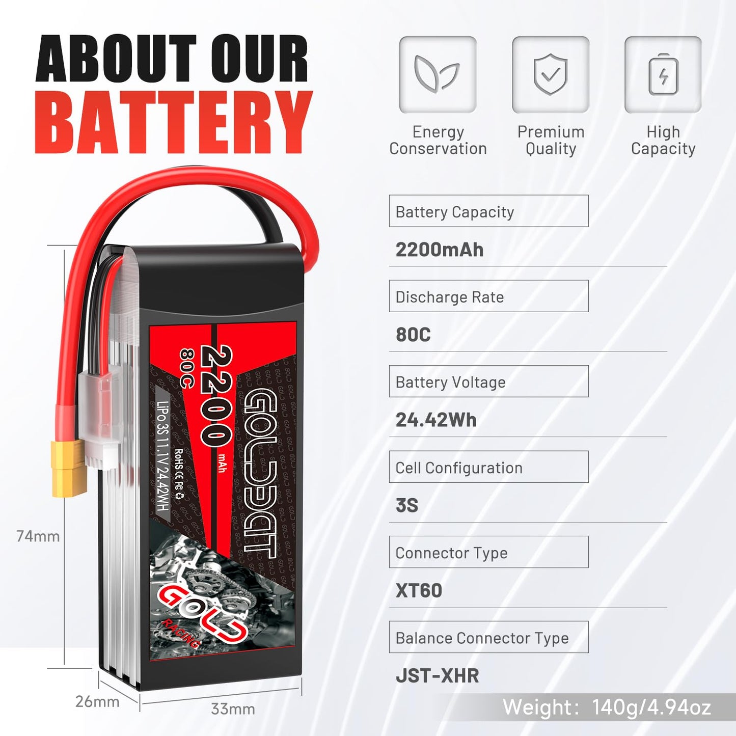Goldbat 3S 11.1V Lipo Battery 2200Mah 80C Xt60 Connector 3S Short Pack Battery For Rc Car Vehicles Rc Boat Drone Airplane Quadco