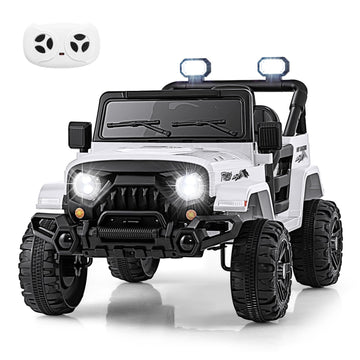 Olakids Ride On Truck, 12V Battery Powered Electric Vehicle For Kids With Remote Control, Bluetooth, Power Display, Led Lights, Music Player, Ride On Toy For 3+ Boys Girls (White)