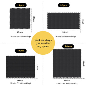 Shihanee Foam Floor Baby Tiles Foam Floor Mats Play Mats Bulk With Borders Interlocking For Kids Baby Playroom Nursery Gym (Blac