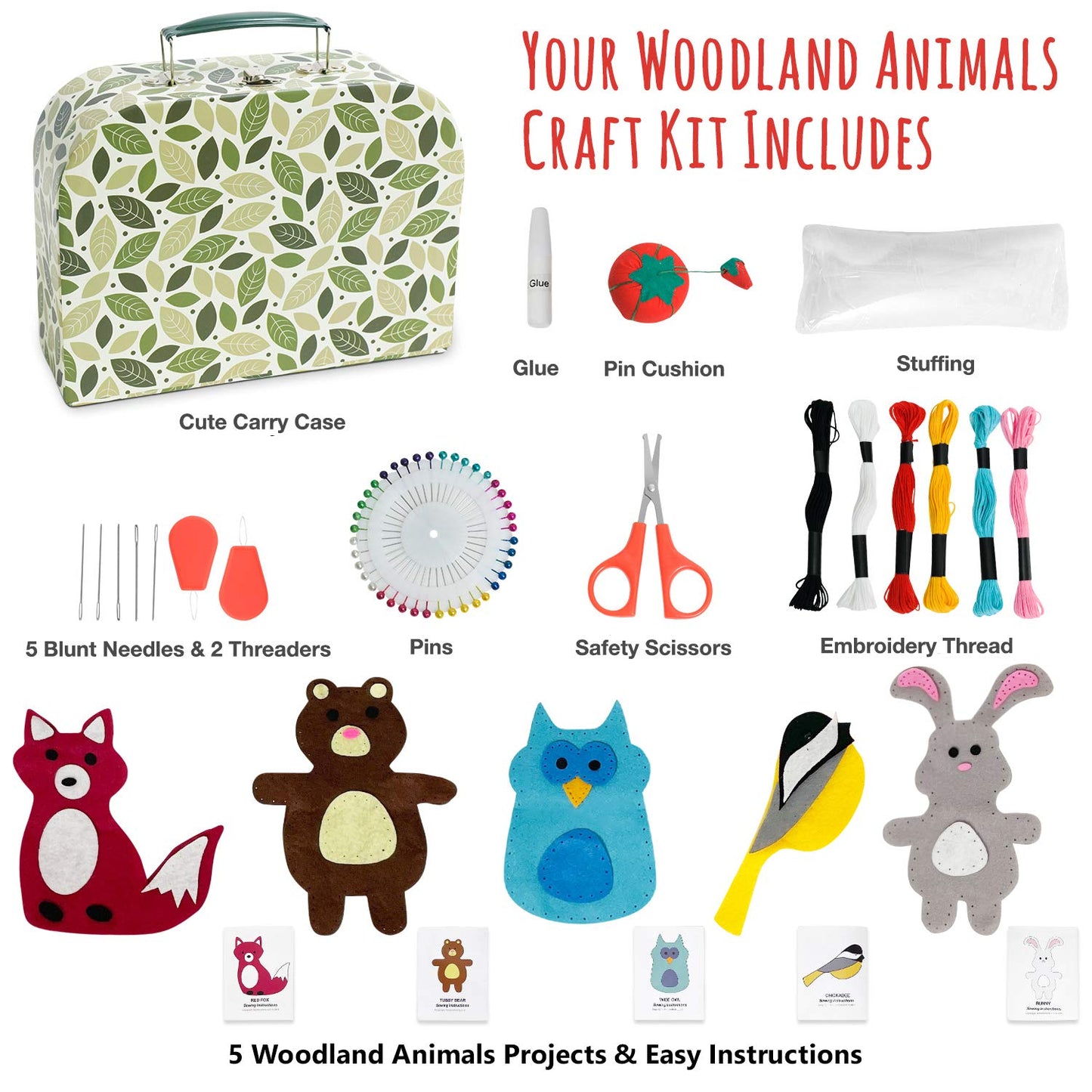 CraftLab Woodland Animals Kids Sewing Kit, Educational Beginner Arts & Crafts Gift for Boys and Girls Ages 7 to 13 DIY Learn to