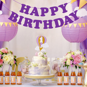Purple Happy Birthday Banner Sign Happy Birthday Bunting Banner Flag Garland For Kids Boys Girls Baby Birthday Party Decorations Supplies