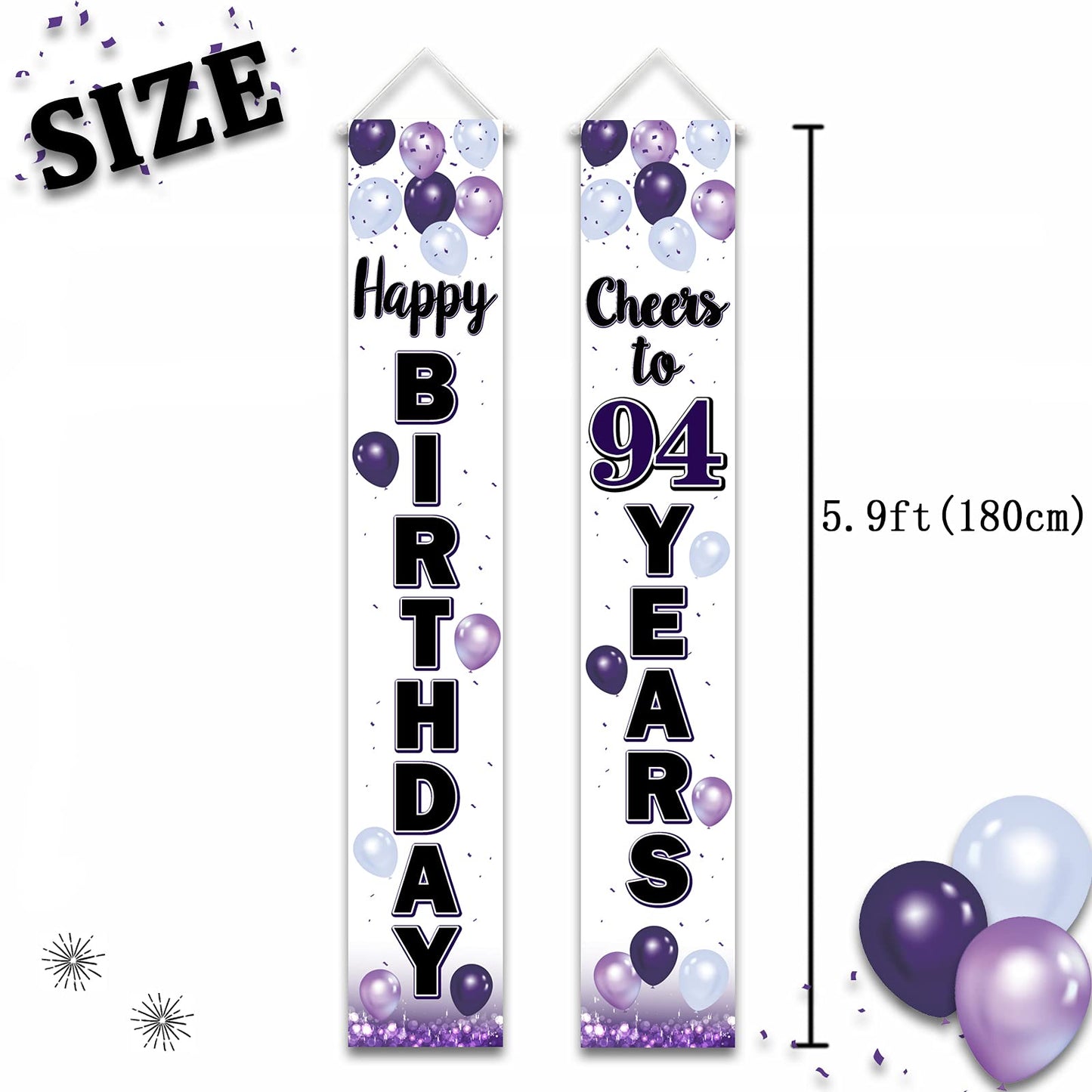 LASKYER Happy 94th Birthday Decorations,94th Purple Balloon Birthday Theme Door Hanging Banner Sign,94 Years Old Bday Party Supp