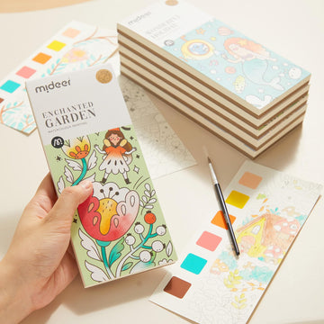 Mideer Watercolor Painting Book For Kids Ages 4-8, Pocket Watercolor Painting Book Arts And Crafts For Toddlers, Travel Activities Paint With Water Coloring Book Set For Kids 3-8 (Enchanted Garden)