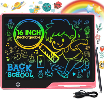 POPERFUN LCD Writing Tablet for Kids, Rechargeable Kids Drawing Pad 16 Inch Colorfuls Doodle Board, Kids Drawing Tablet Toys for