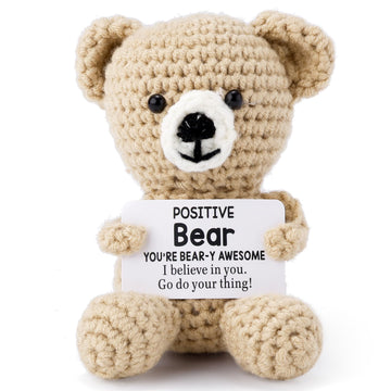 Toymis Positive Bear, Mini Crochet Bear Doll Knitted Bear Toy Emotional Support Animals Crochet Stuffed Bear For Birthday Party