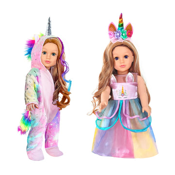 Wondoll 2-Sets 18-Inch Doll-Clothes Set - Unicorn Clothes With Hair Clip And Headband - Compatible With All 18 Inch Dolls Accessories For Kids -Pink