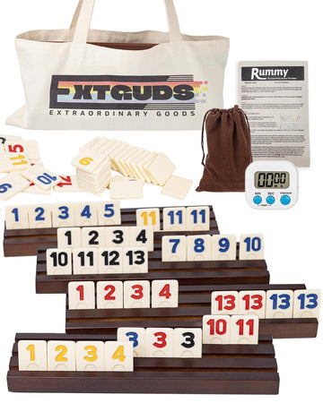 2-4 Player Rummy Cube Game Set, With 4 Wooden Racks/Trays, 106 Large Tiles Rummy Cube Game Set With Canvas Bag, Rummy Tiles Travel Set With 4 Tiles Holders For Classic And Funny Party Games,For Adults