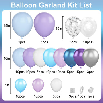 Frozen Balloon Arch Kit,Light Blue Purple White Balloon Garland With Silver Confetti Balloon,Metallic Blue Purple Balloon Decora