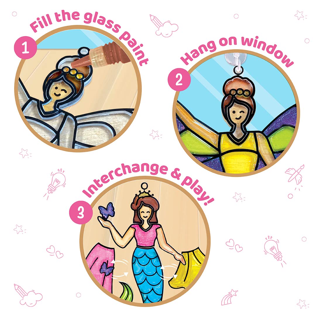 Imagimake Window Art Princess | Suncatcher Kit | Arts and Crafts for Kids Ages 6-8 | Girls Toys Age 6-8 | Unicorn Gifts for Girl