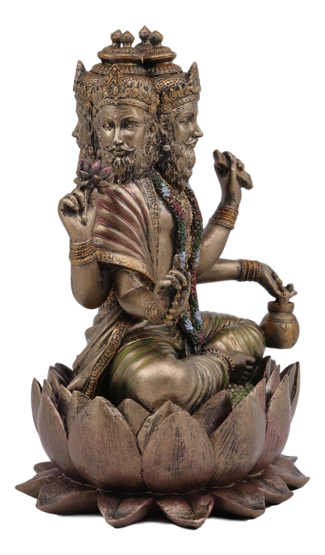Ebros Supreme Cosmic Soul Hindu Deity Brahma Statue Brahman Four Faced Vedas Trinity Being Figurine Sitting On Lotus Throne Hinduism Deity Indian Mahadeva God