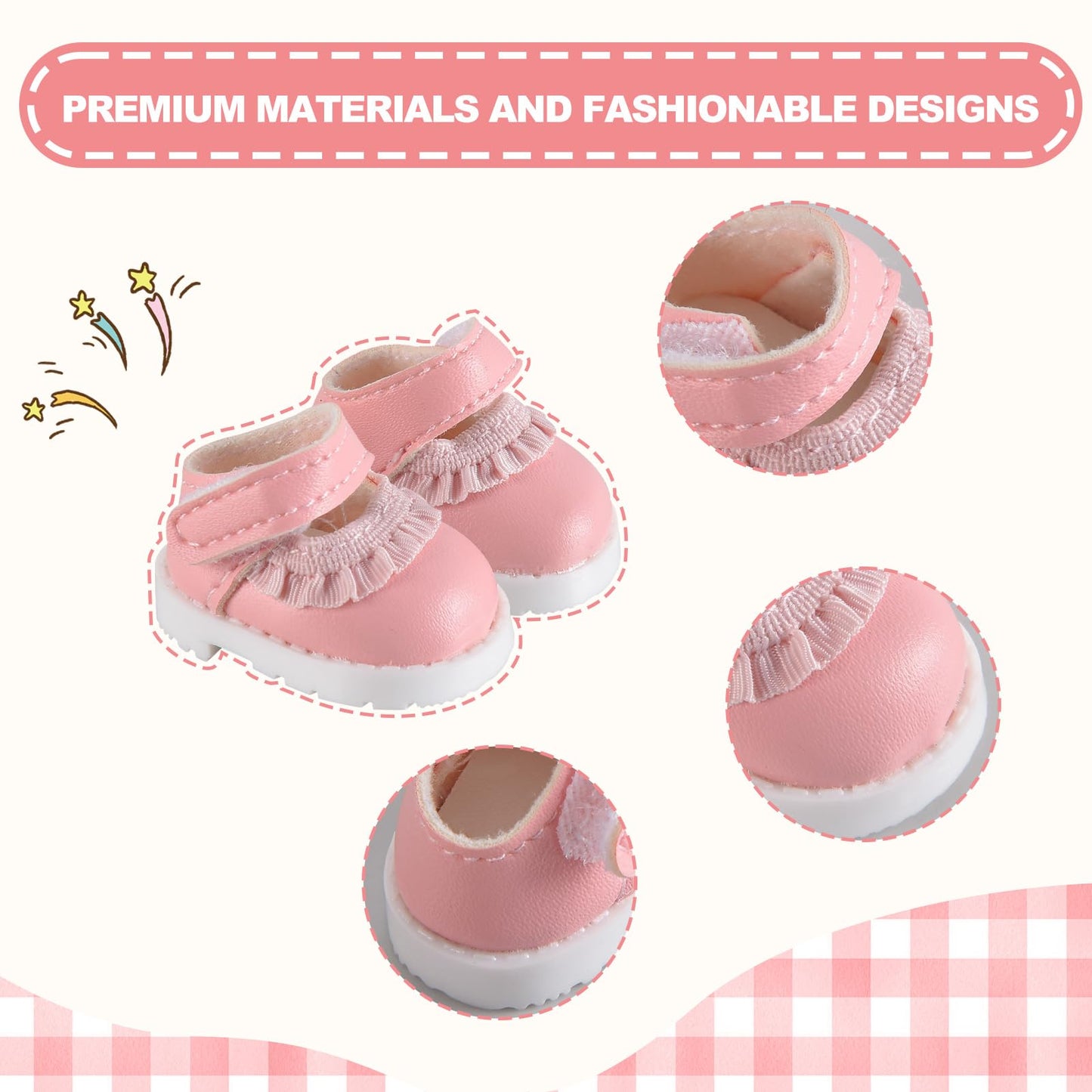 2025 New Version Doll Shoes  1 Pair enhanced Pink Laces Shoes  Perfect Match for bubu Clothes  Shoes for 15&17cm Doll Accessories