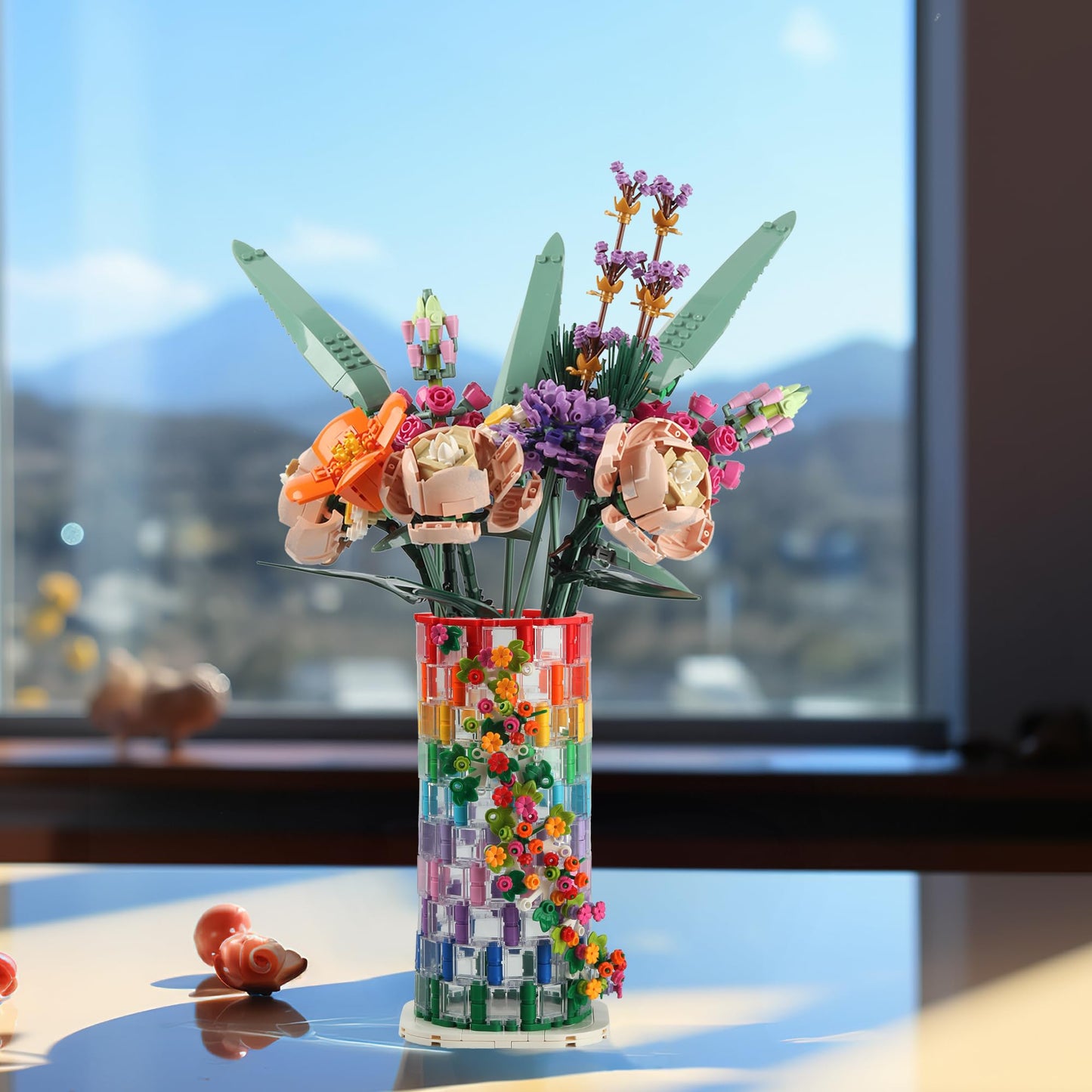 HI-REEKE Transparent Vase Building Set for Flowers, 7.8" H x 3.9" W, Model QJ5208, Durable ABS Material