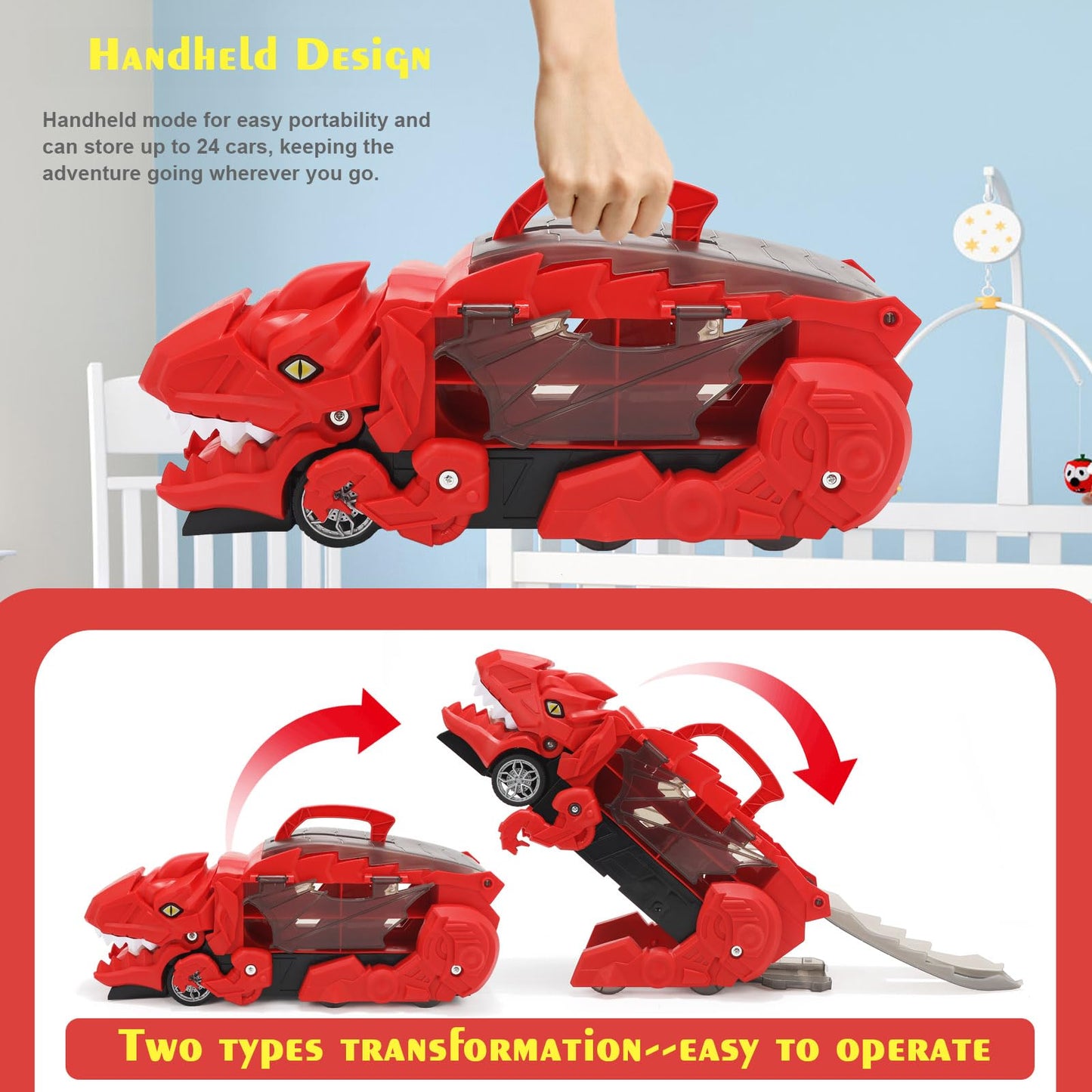 Dinosaur Truck Toy For Boys & Girls Ages 3-7 - Foldable T-Rex Car Transporter With Race Track, Dino Hauler Playset With 8 Die-Ca