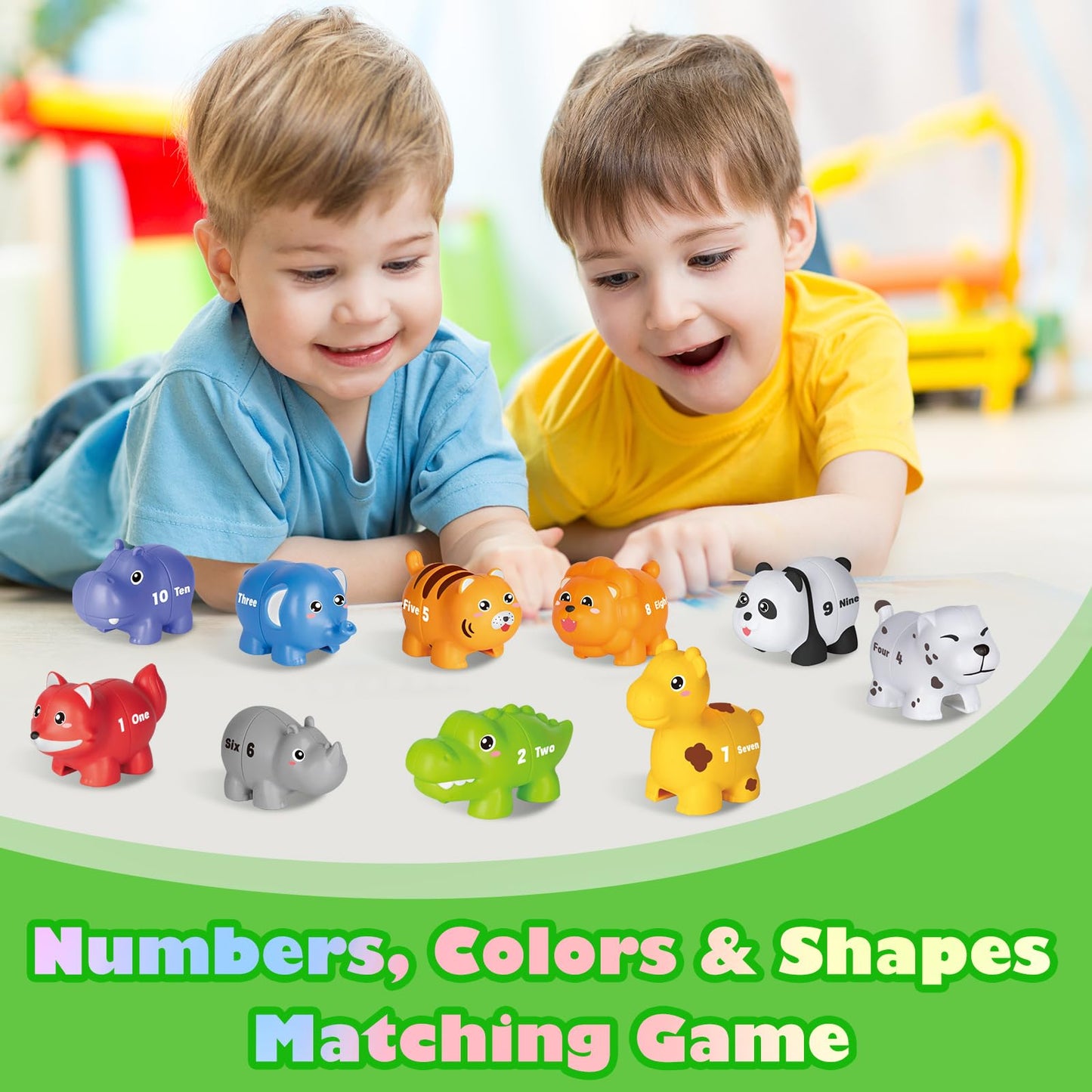 Jetbotell Learning Toys For 2 3 4 Year Old, 20 Pcs Number Matching Game With Digital English, 10 Different Animal Figures, Presc