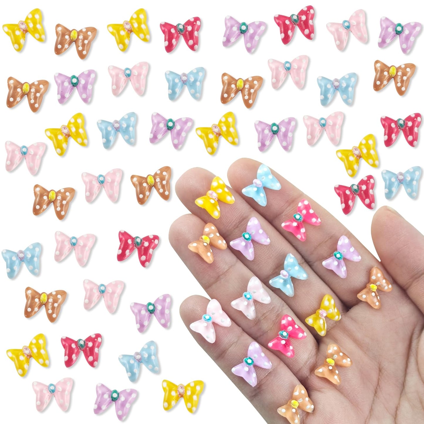WOZADU 100 PCS Mini Resin Bow Figures for Crafts Tiny Resin Miniature Things for Dollhouse Fairy Garden Micro Landscaping Decoration Cake Toppers Decor