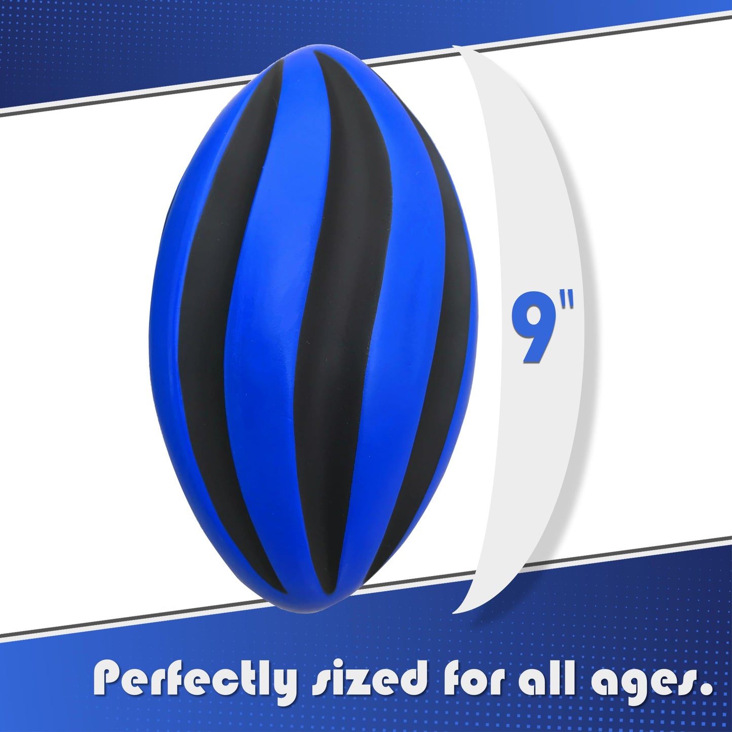 LMC Products Spiral Foam Football - Soft Foam Football for Kids - Each Quality Kids Football is 9 Inches - mature-themed & Toddler Football Youth - Small Football (Blue & Black)